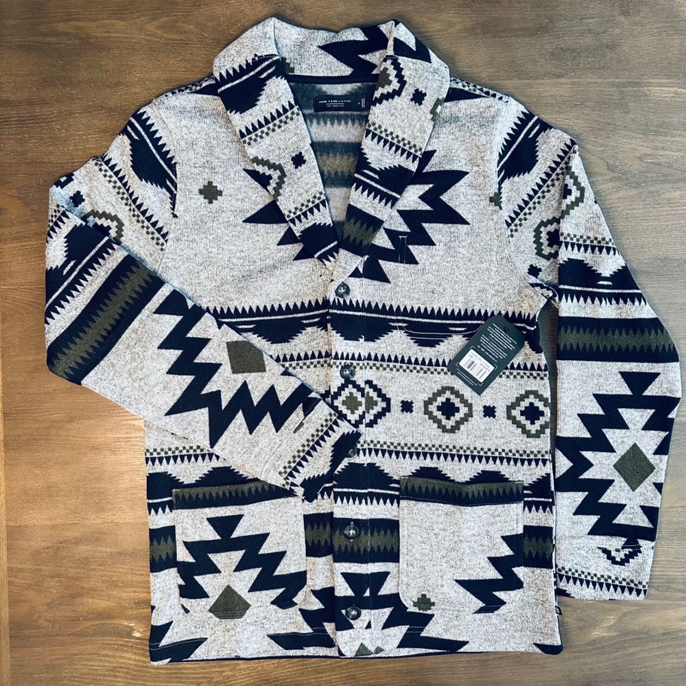 Junk Food Clothing Mens Harper Cardi Meteorite Southwestern Shawl Cardigan S NEW